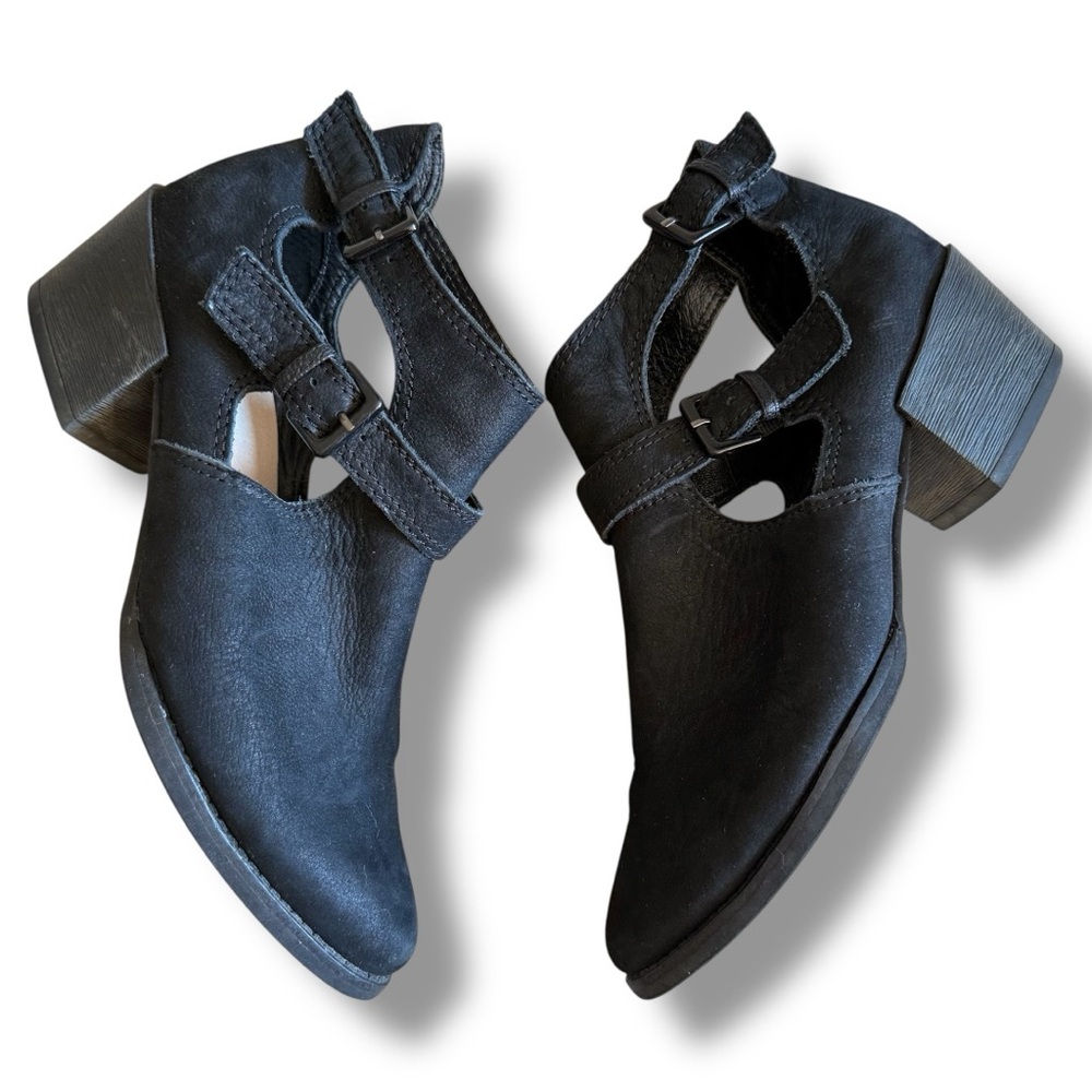 All Black Suede Strap Ankle Boots